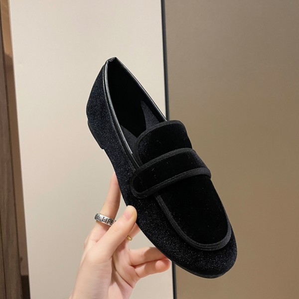 Women Vintage Casual Houndstooth Pattern Suede Loafers
