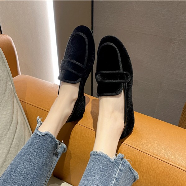 Women Vintage Casual Houndstooth Pattern Suede Loafers