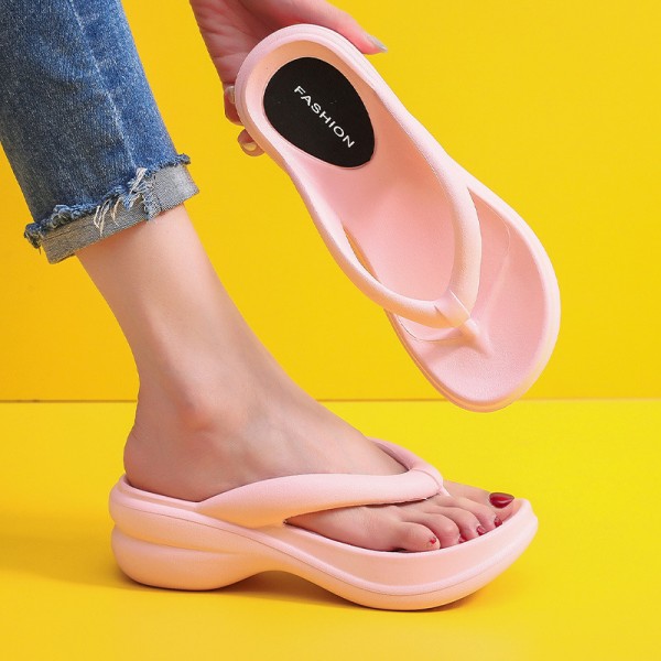 Women Fashion Casual Solid Color Wedge Platform Flip-Flops