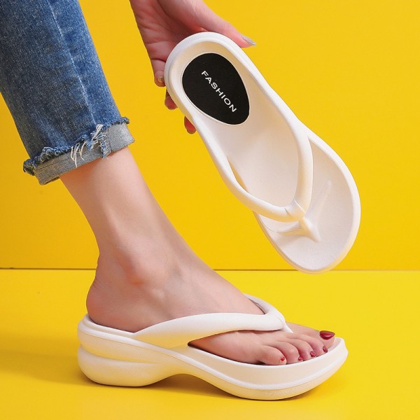 Women Fashion Casual Solid Color Wedge Platform Flip-Flops