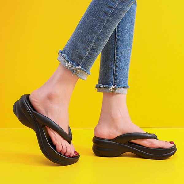 Women Fashion Casual Solid Color Wedge Platform Flip-Flops