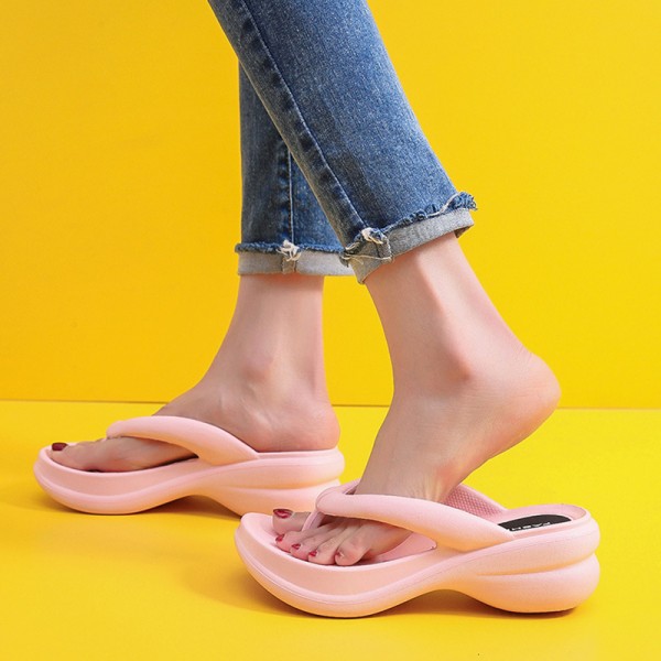 Women Fashion Casual Solid Color Wedge Platform Flip-Flops