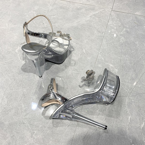 Women Fashion Sexy Rhinestone Decorative Buckle Design Platform Stiletto Sandals