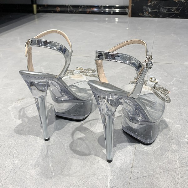 Women Fashion Sexy Rhinestone Decorative Buckle Design Platform Stiletto Sandals