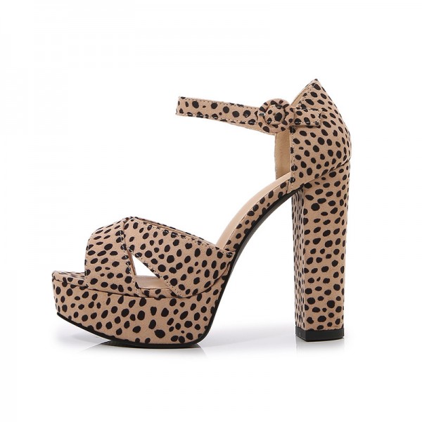 Women Fashion Sexy Peep Toe Leopard Buckle Design Platform High Heel Sandals