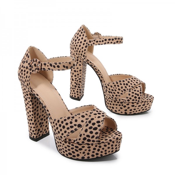 Women Fashion Sexy Peep Toe Leopard Buckle Design Platform High Heel Sandals