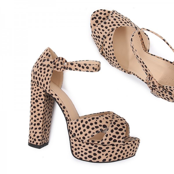 Women Fashion Sexy Peep Toe Leopard Buckle Design Platform High Heel Sandals