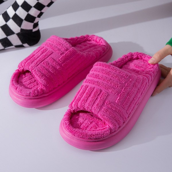 Women Fashion Towel Face Thick Bottom Open Solid Color Flip Flops Home Slippers