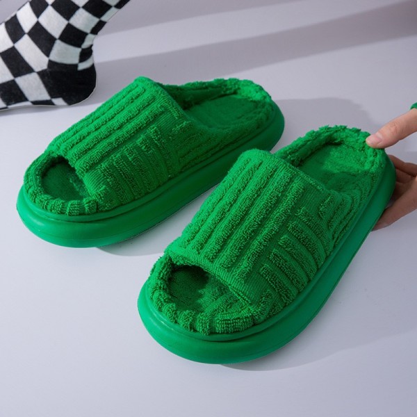 Women Fashion Towel Face Thick Bottom Open Solid Color Flip Flops Home Slippers