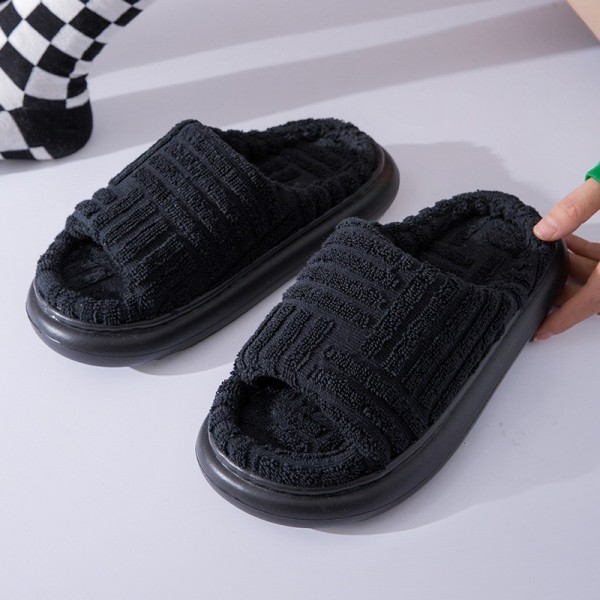 Women Fashion Towel Face Thick Bottom Open Solid Color Flip Flops Home Slippers