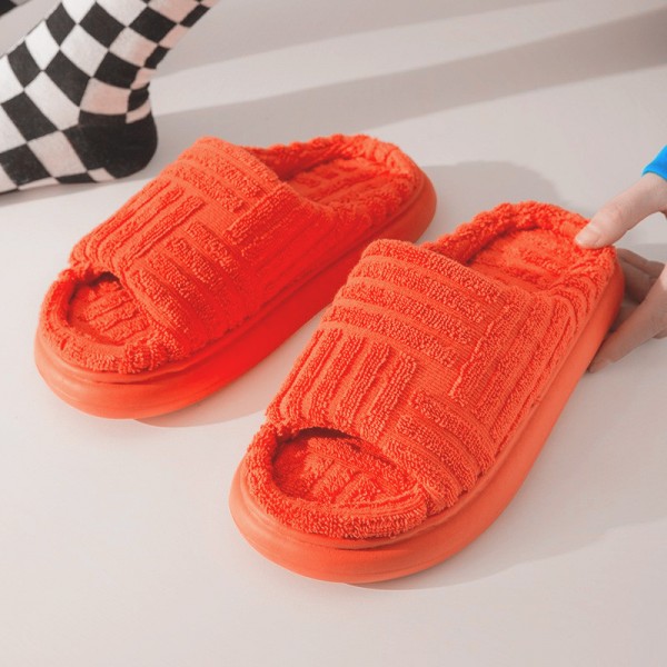 Women Fashion Towel Face Thick Bottom Open Solid Color Flip Flops Home Slippers