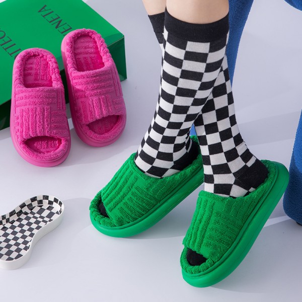 Women Fashion Towel Face Thick Bottom Open Solid Color Flip Flops Home Slippers