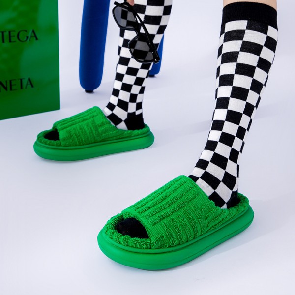 Women Fashion Towel Face Thick Bottom Open Solid Color Flip Flops Home Slippers