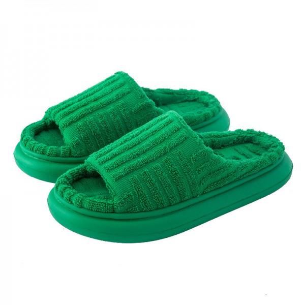 Women Fashion Towel Face Thick Bottom Open Solid Color Flip Flops Home Slippers
