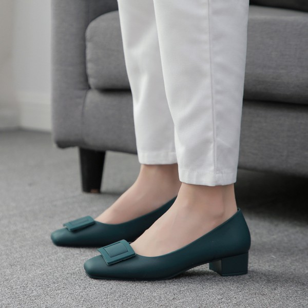 Women Fashion Retro Square Buckle Plastic Loafers