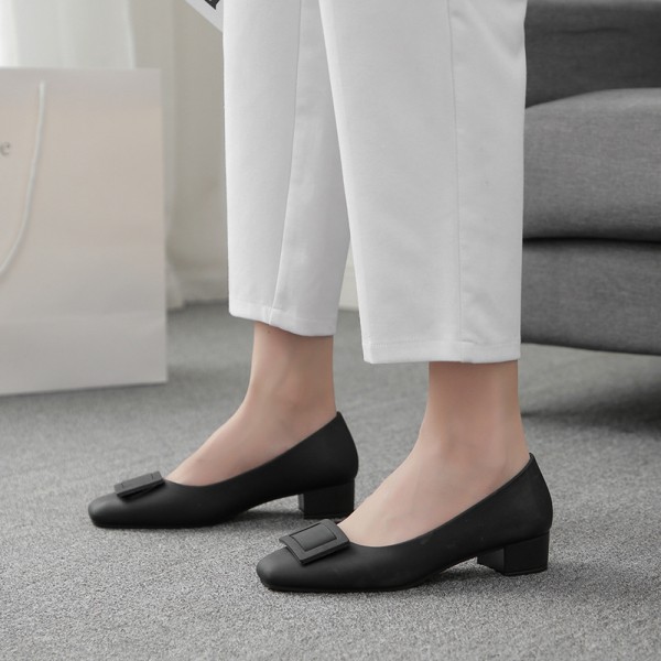 Women Fashion Retro Square Buckle Plastic Loafers