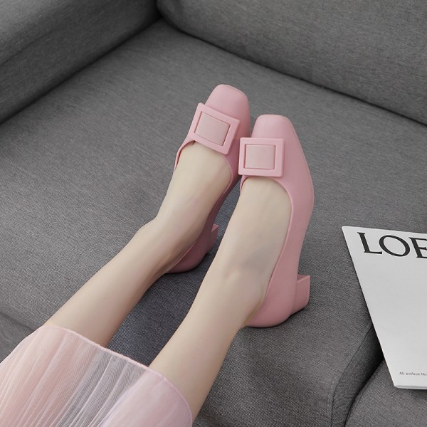 Women Fashion Retro Square Buckle Plastic Loafers