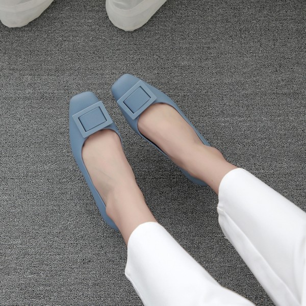 Women Fashion Retro Square Buckle Plastic Loafers