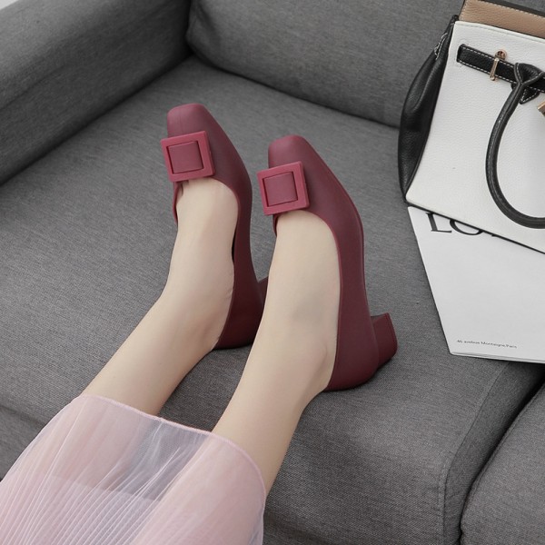 Women Fashion Retro Square Buckle Plastic Loafers
