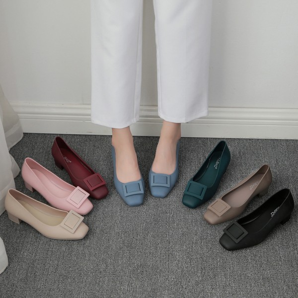 Women Fashion Retro Square Buckle Plastic Loafers