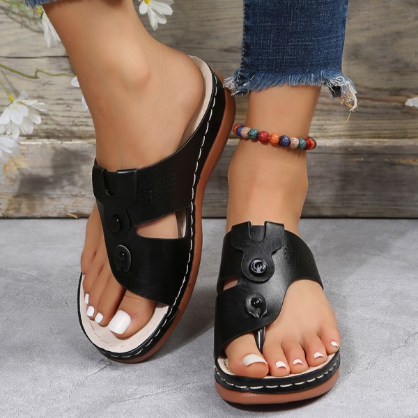 Women Fashion Flip Leopard Hugh Wedge Flat Slippers Large Size