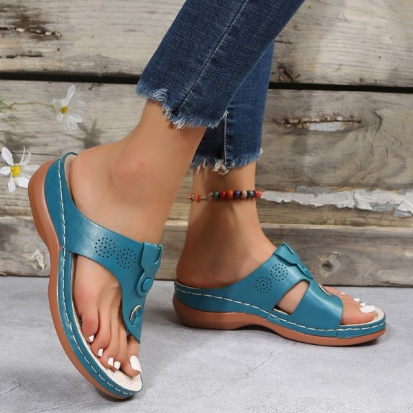 Women Fashion Flip Leopard Hugh Wedge Flat Slippers Large Size