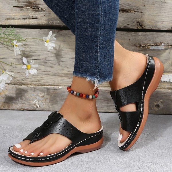 Women Fashion Flip Leopard Hugh Wedge Flat Slippers Large Size