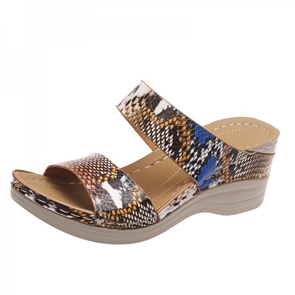 Plus Size Women Fashion Round Toe Leopard Snake Floral High Heel Slippers
