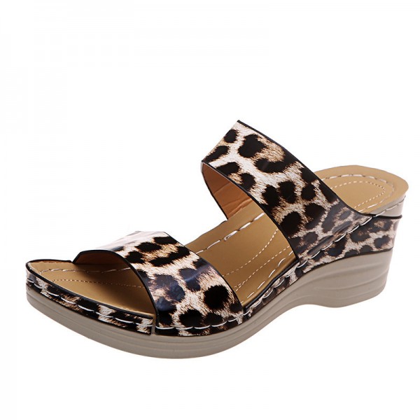 Plus Size Women Fashion Round Toe Leopard Snake Floral High Heel Slippers