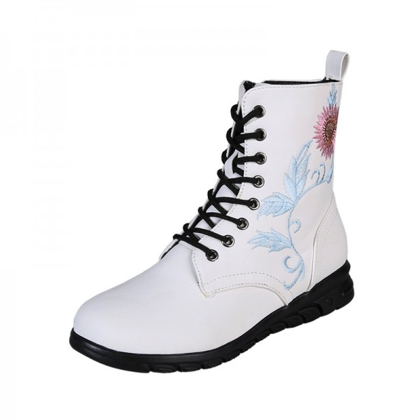 Plus Size Women Fashion Retro Round Toe Flat Low Heel Lace Up Short Boots