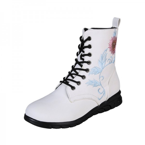 Plus Size Women Fashion Retro Round Toe Flat Low Heel Lace Up Short Boots