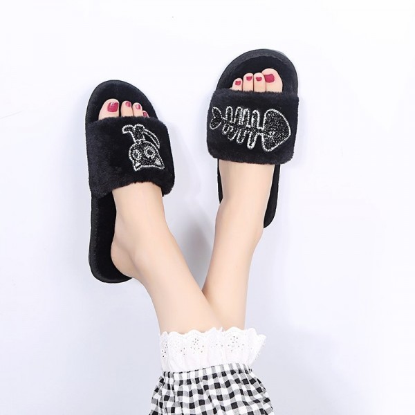 Women Fashion Suede Flat House Slippers
