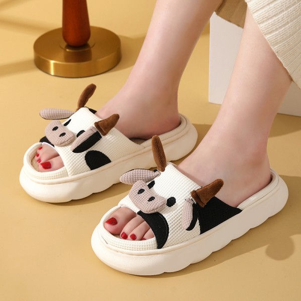 Women Fashion Cow Linen Platform Slippers