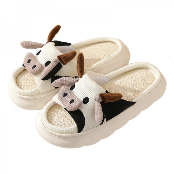 Women Fashion Cow Linen Platform Slippers