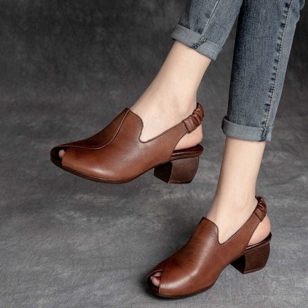Women Fashion Plus Size Retro Solid Color Chunky Heel Roman Open Toe Staggeddon Sandals