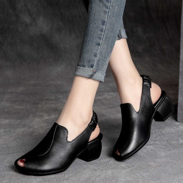 Women Fashion Plus Size Retro Solid Color Chunky Heel Roman Open Toe Staggeddon Sandals