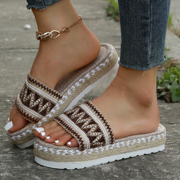 Women Fashion Plus Size Ethnic Jacquard Knit Thick-Soled Slippers