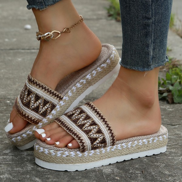 Women Fashion Plus Size Ethnic Jacquard Knit Thick-Soled Slippers