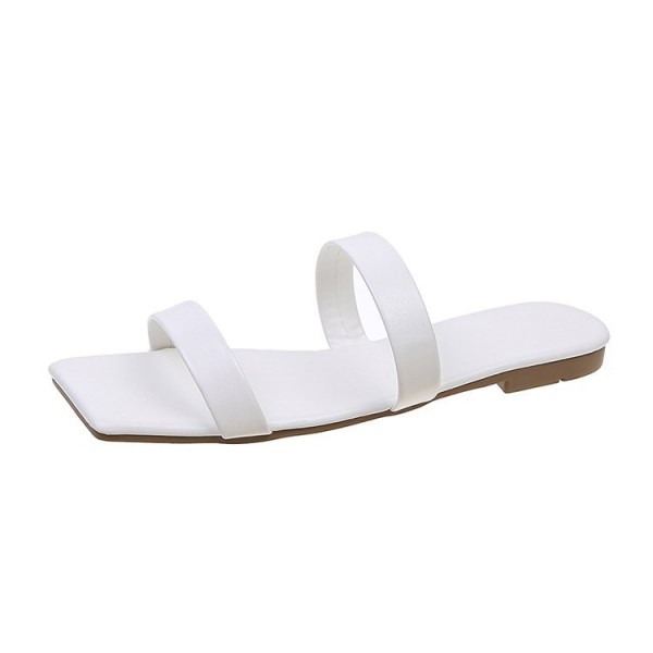 Women Fashionable Casual Plus Size Solid Color Square Toe Flat PU Slippers