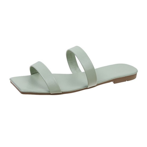 Women Fashionable Casual Plus Size Solid Color Square Toe Flat PU Slippers