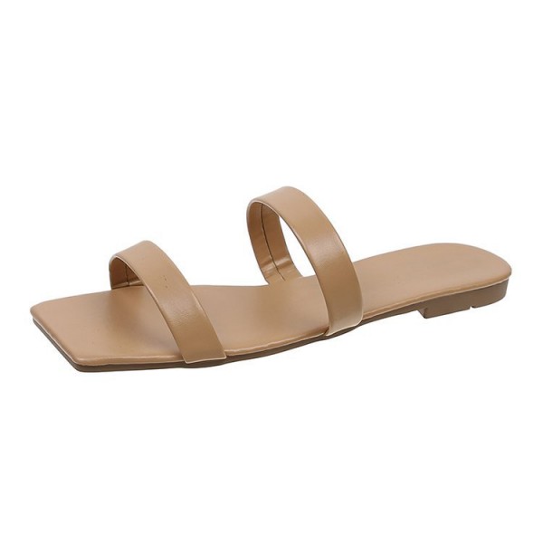 Women Fashionable Casual Plus Size Solid Color Square Toe Flat PU Slippers