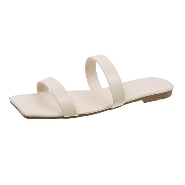 Women Fashionable Casual Plus Size Solid Color Square Toe Flat PU Slippers