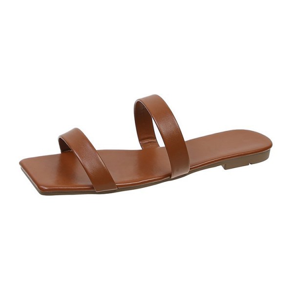 Women Fashionable Casual Plus Size Solid Color Square Toe Flat PU Slippers