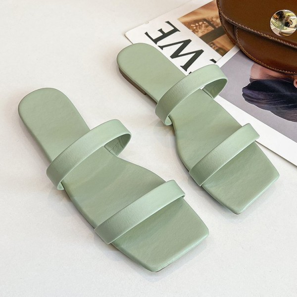 Women Fashionable Casual Plus Size Solid Color Square Toe Flat PU Slippers