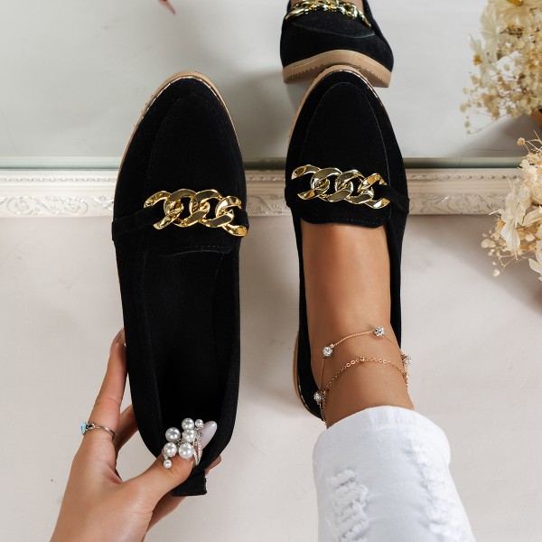 Women Fashion Casual Plus Size Leopard Metal Chain Loafers