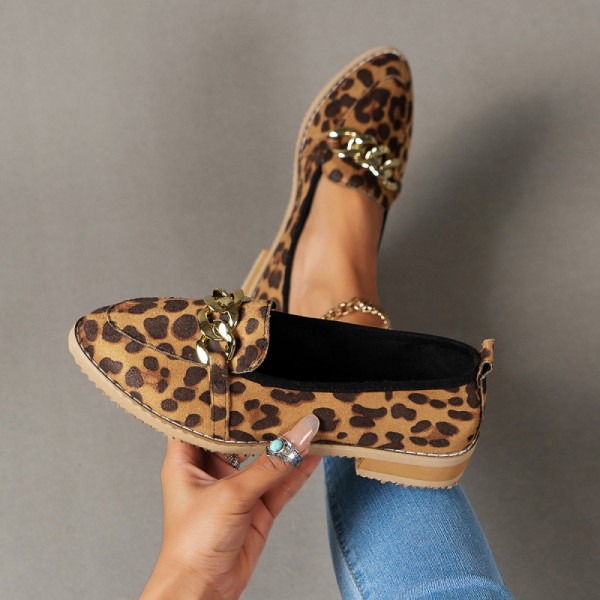 Women Fashion Casual Plus Size Leopard Metal Chain Loafers
