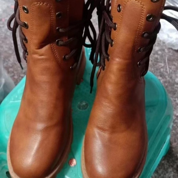 Women Fashion Vintage Plus Size Rivet Strap Mid-Calf Boots