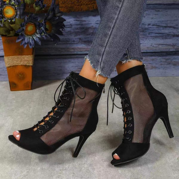 Women Fashion Sexy Plus Size Hollow Out Mesh Peep Toe Lace Short Boots