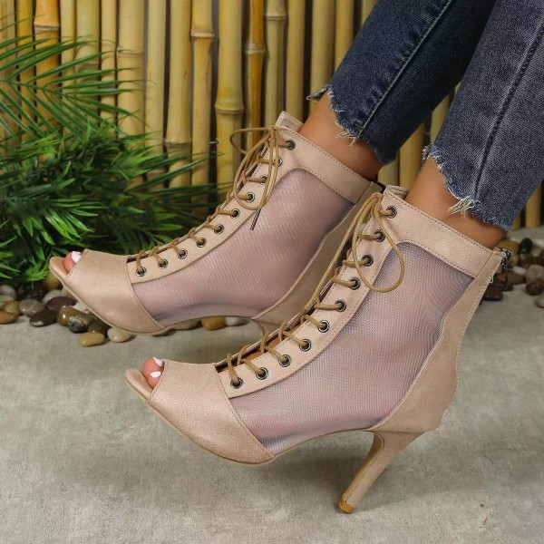 Women Fashion Sexy Plus Size Hollow Out Mesh Peep Toe Lace Short Boots