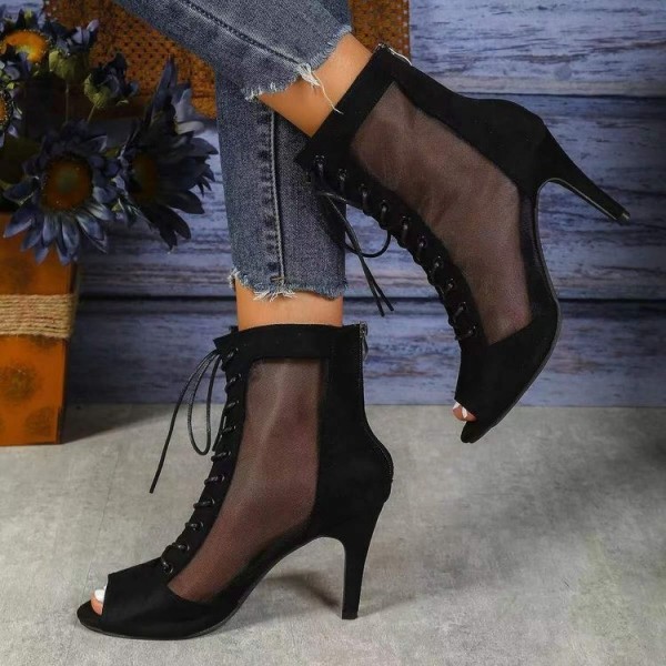 Women Fashion Sexy Plus Size Hollow Out Mesh Peep Toe Lace Short Boots